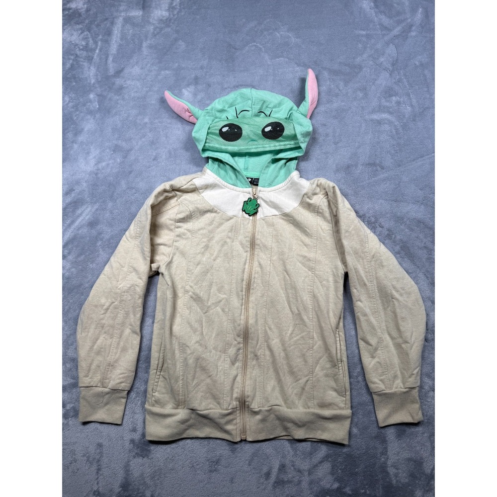 Star Wars Mandalorian Yoda Grogu Costume Hoodie Youth Medium Beige Full Zip